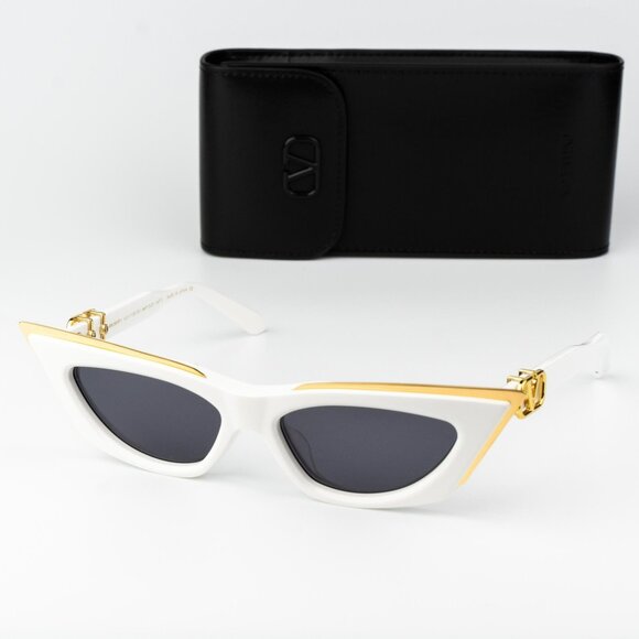 Valentino Women Sunglasses White Gold Grey Cat Eye V - GOLDCUT - I VLS-113D-55 - Picture 1 of 12